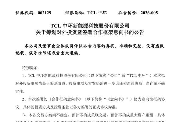 TCL中環(huán)擬投資一道新能